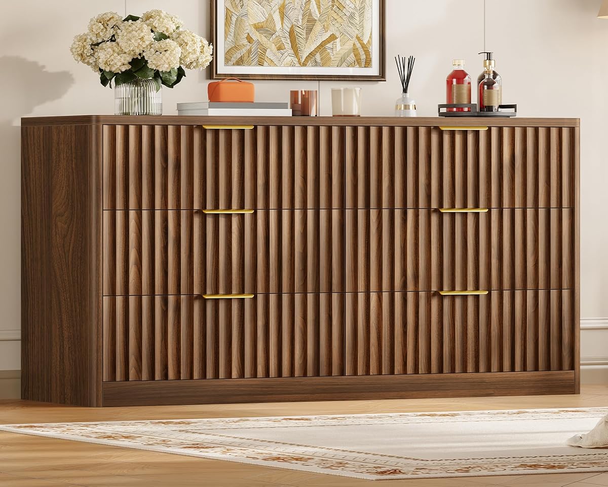 Fluted 6 Drawer Dresser for Bedroom