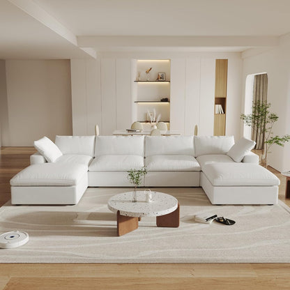 Cloud Modular Sectional Sofa Couch with 2 Storage Ottomans,160.6" U Shaped Couch,Minimalist Wide Deep Seat Convertible Couches for LivingRoom, Covers Washable&Replaceable,White