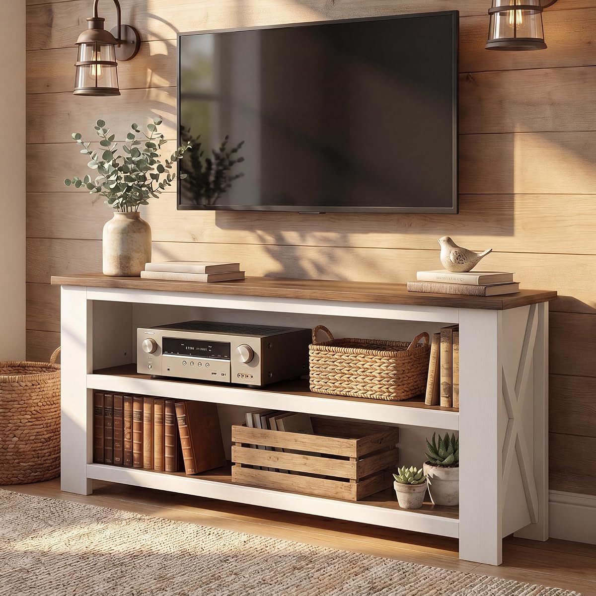 63" TV Stand for 55/65/75" TVs, Farmhouse Entertainment Center