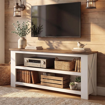 63" TV Stand for 55/65/75" TVs, Farmhouse Entertainment Center