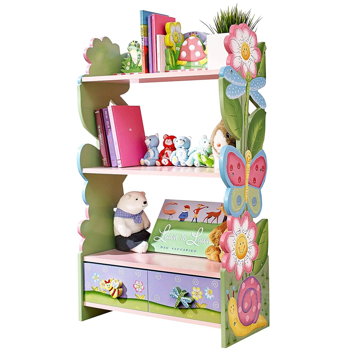 Fantasy Fields Magic Garden Kids 3-Tier Bookshelf & Drawer, Multi