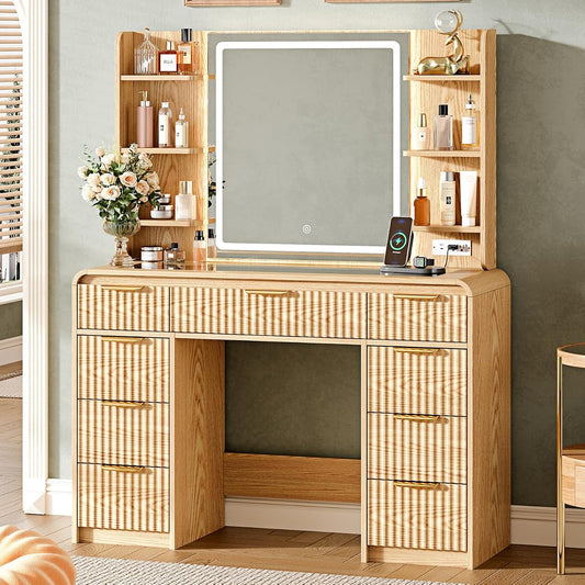 43" Makeup Vanity Desk with Mirror and Lights&Power Outl