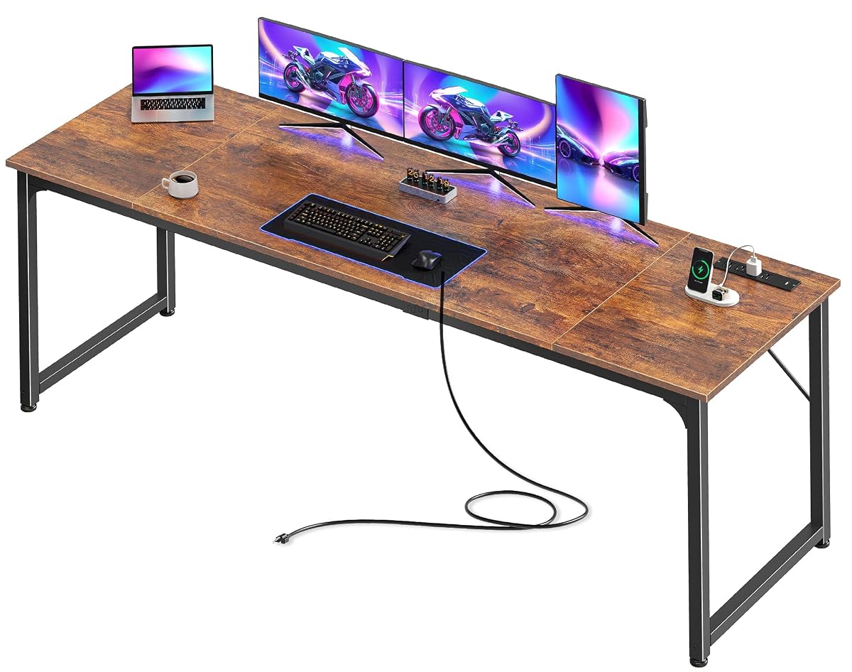 80 X 24 Inch Computer Desk, Power Outlets, USB-C, Rustic Brown