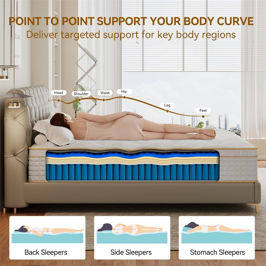 Queen Mattress 12 Inch, Hybrid Mattress in a Box with Memory Foam and Pocket Springs for Pressure Relief, Medium Firm Queen Size Mattress, Motion Isolation, Certipur-Us.