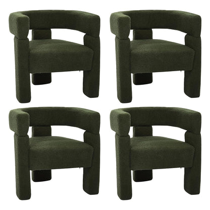 Boucle Sherpa Dining Chairs Set of 4, Comfy Upholstered Side Armchairs Barrel Side Chairs with 3 Legs, Mid Morden Century Dining Room Chairs for Bedroom,Kitchen,Dining,Living,Balcony,Reception, Green