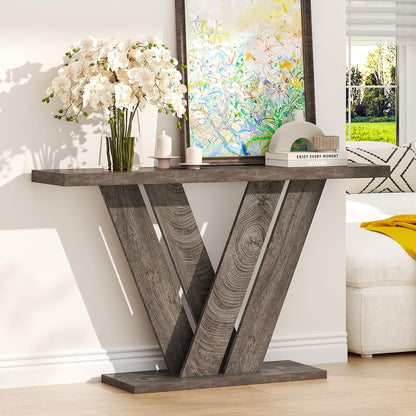 51 Inch Console Table, Modern V-Shaped Entryway Table, Wood Sofa Table Behind The Couch for Living Room, Hallway, Entrance, Foyer, Easy Assembly, Grey