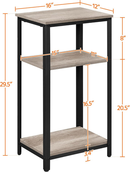 30 in Tall End Table, 3-Tier with Strong Wooden Shelves, Small Side Table with Metal Frame for Living Room Office, Small Places, Gray