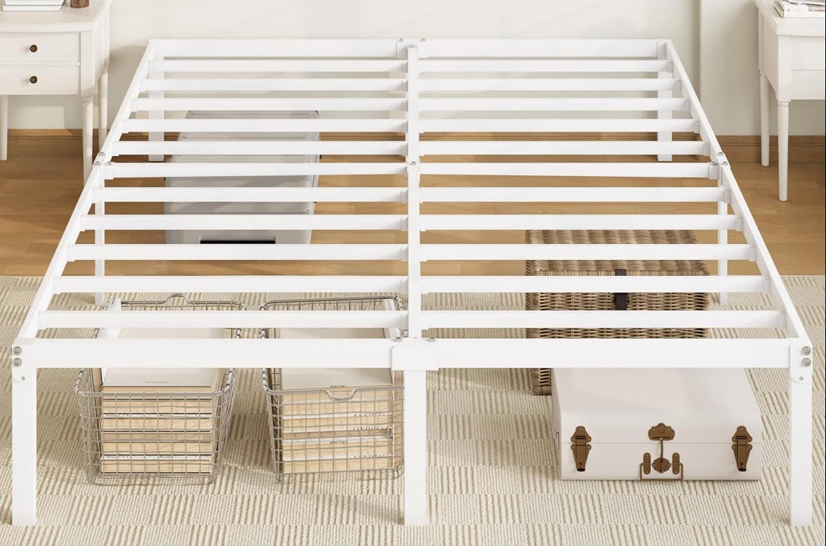 Full Size White Bed Frame with Storage