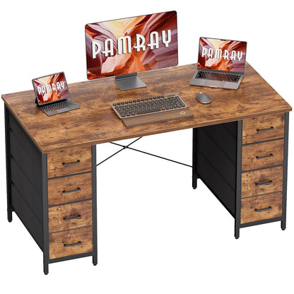 47 Inch Computer Desk with 8 Fabric Drawers PC Gaming Desk Home Office Study Work Writing Table for Bedroom Vintage