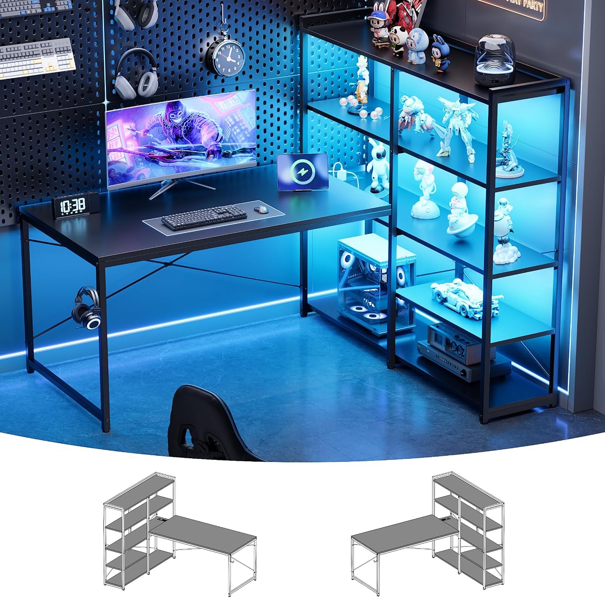 49 Inch L Shaped Gaming Computer Desk with Shelves and Storage