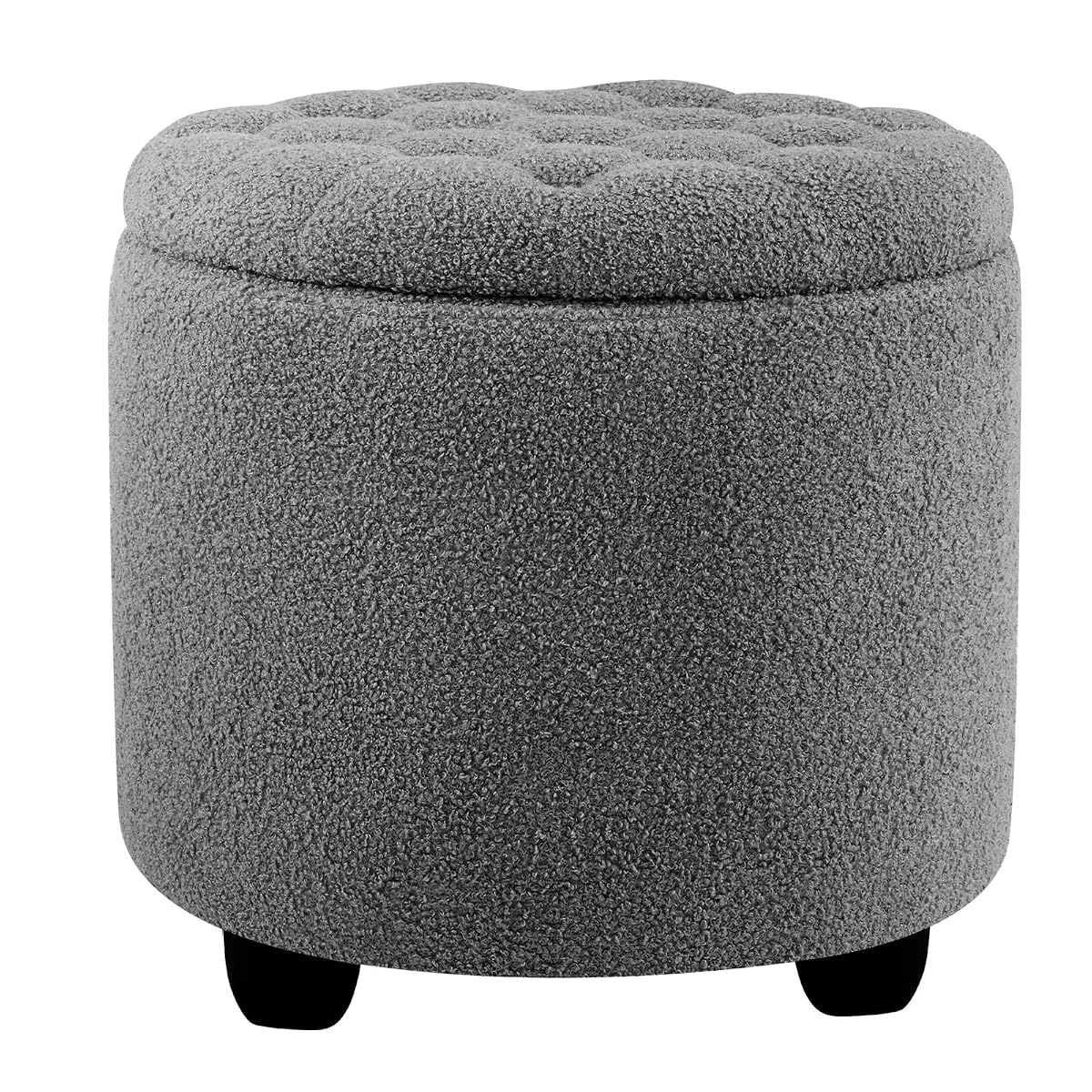 Modern Round Storage Ottoman, Upholstered Button Tufted Ottoman Footstool Ottomans with Removable Lid Storage Footstool for Living Room, Bedroom, Makeup Room, Teddy, Grey