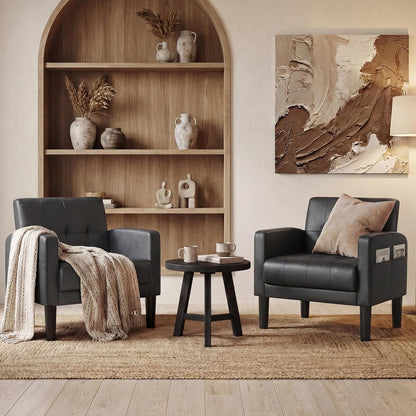 Accent Chair Set of 2 Living Room Chairs Cozy Tufted Mid Century Modern Black Accent Chairs with Arms for Bedroom Comfy Reading Arm Chair Small Chairs for Small Spaces Office(2, Black)