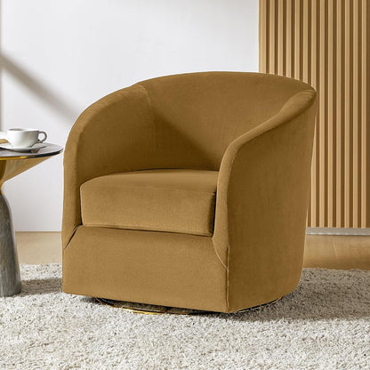 Swivel Accent Chair with Gold Metal Base, Contemporary Velvet Curved Swivel Barrel Chair, Upholstered Club Armchair, Leisure Single Sofa for Living Room, Nursery, Bedroom(Golden)