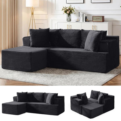 Cloud Modular Sectional Sofa with L-Shaped, Boneless Couches for Living Room, Fluffy Comfy Corduroy Deep Seat with Ottoman, Bedroom, Apartment, No Assembly Required