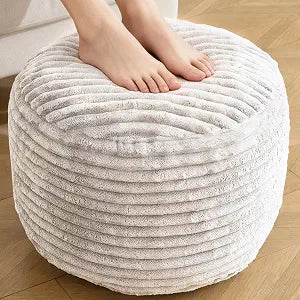 Round Pouf Ottoman,Corduroy Foot Rest,Beige,20x15 in, view 2