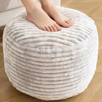 Round Pouf Ottoman,Corduroy Foot Rest,Beige,20x15 in