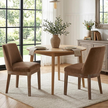 Modern Dining Chairs Set of 2 with Comfortable Back Support, Farmhouse Soft Velvet Upholstered Kitchen Dining Room Chairs with Solid Wood Legs, Armless Accent Side Chairs for Living Room, Khaki