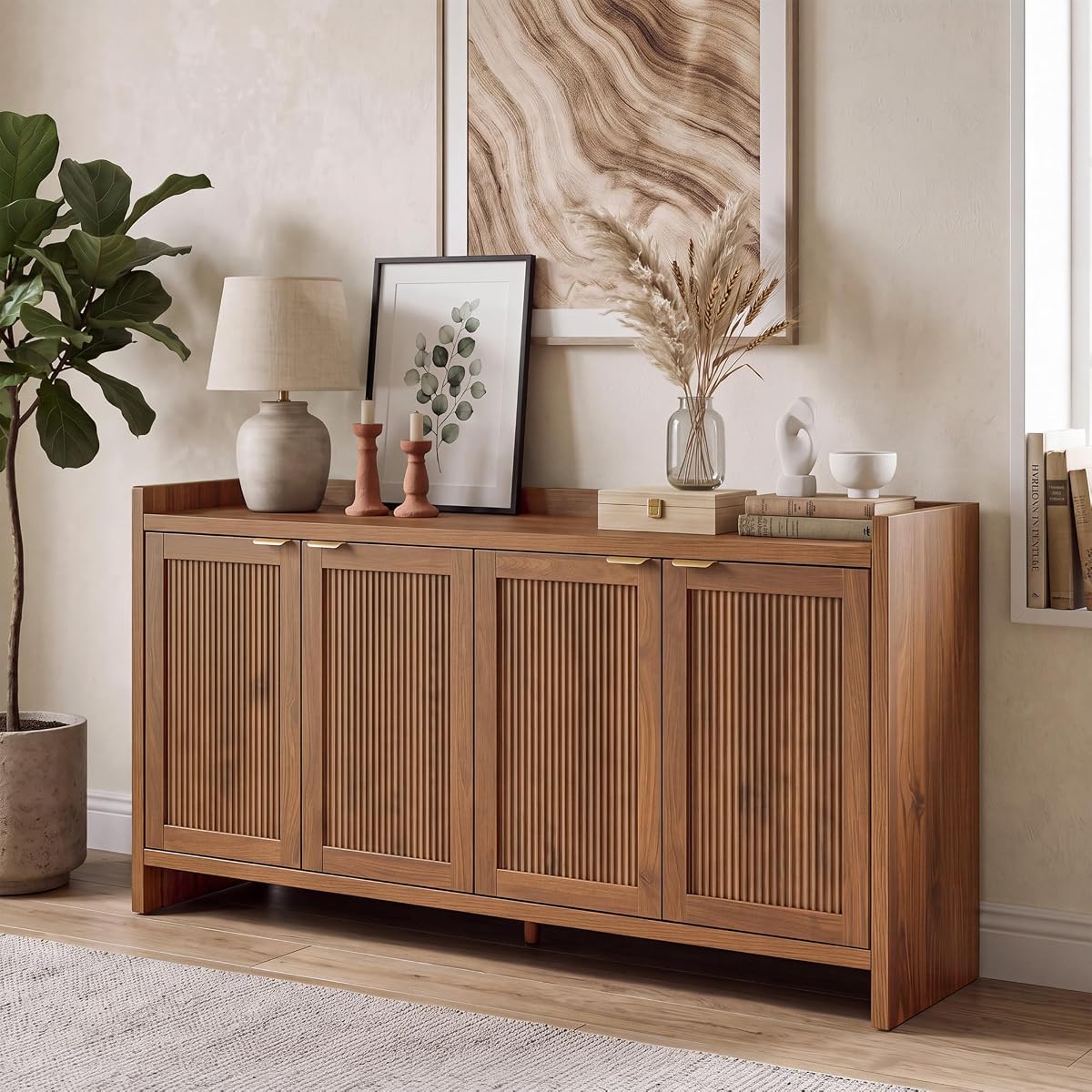 63" Fluted Sideboard Buffet Cabinet with Storage and 4 Doors