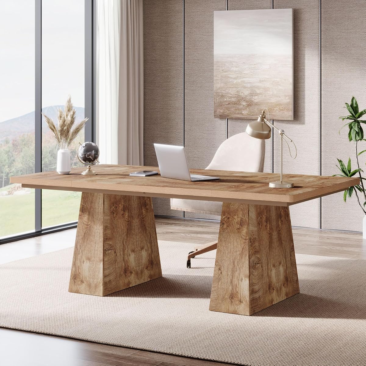 63-Inch Executive Desk, Large Office Computer Desk with Double Pedestal