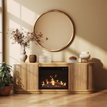 67" TV Stand with Electric Fireplace Heater - Camel