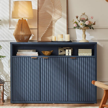 45-Inch Fluted Buffet Cabinet with 3 Doors,Dark Blue