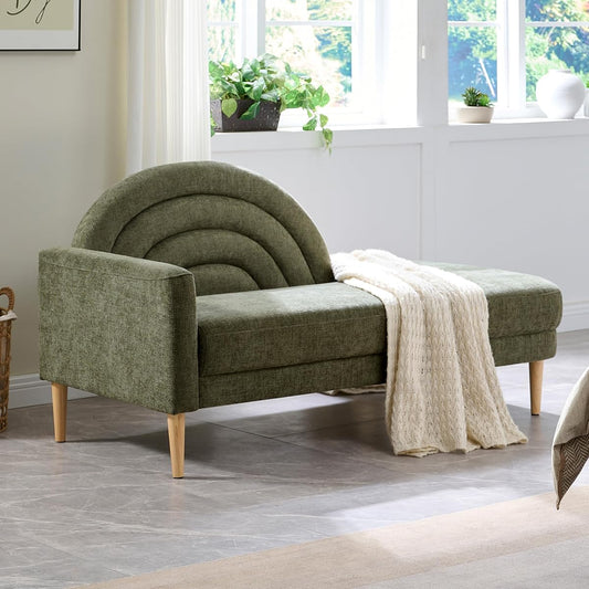 62.2" Linen Chaise Lounge Chair Indoor with Right Armres, Olive Green