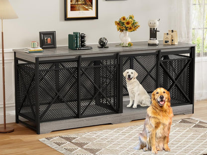 78" Double Dog Crate with Divider, Gray