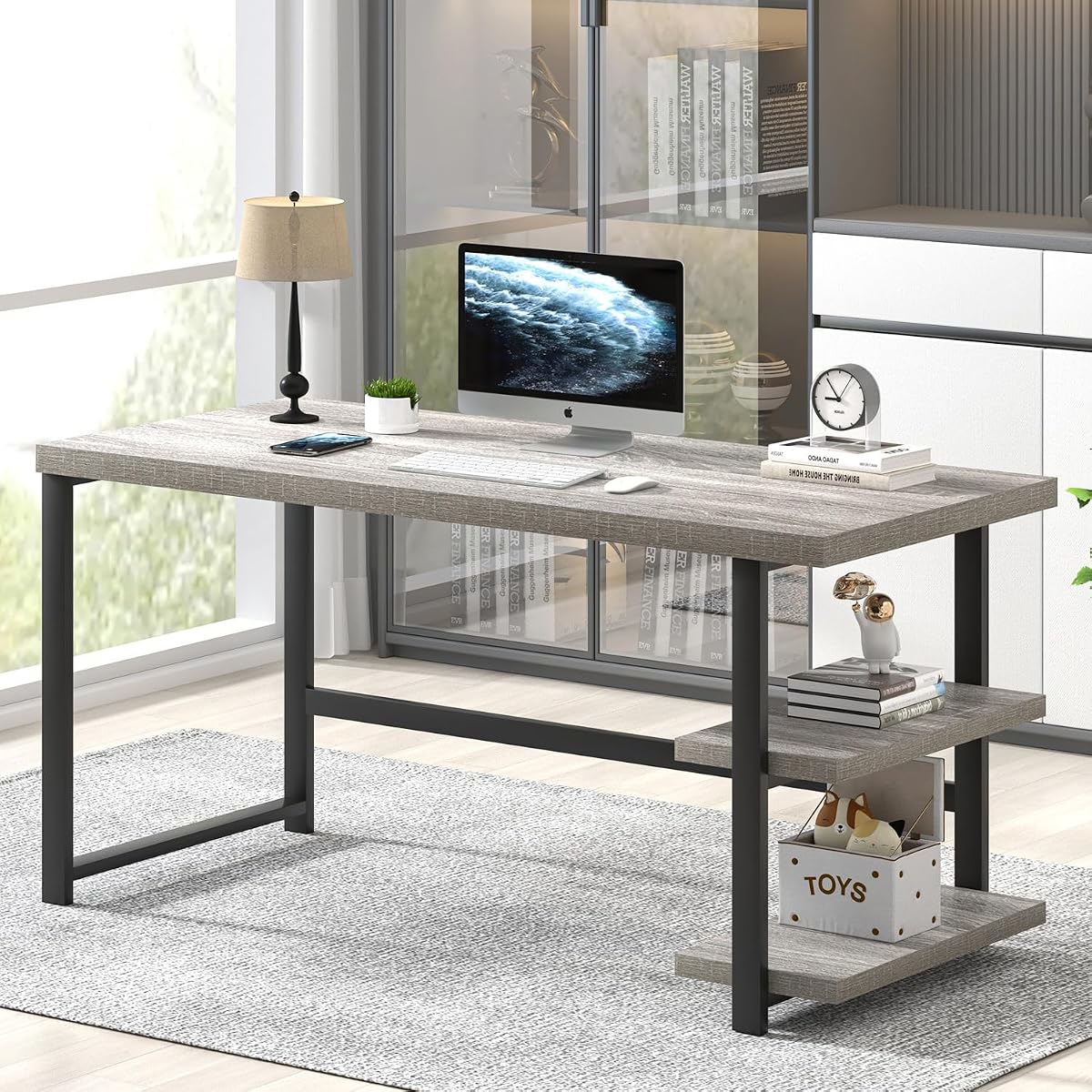 Computer Desk, Modern Home Office Desk with Shelves
