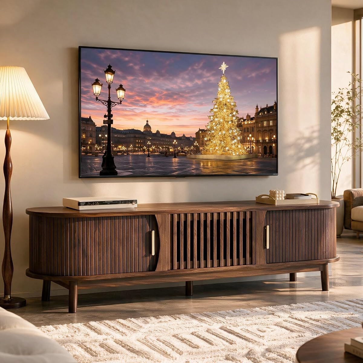 67" Modern Farmhouse TV Stand for 75" TVs, Dark Brown Media Console