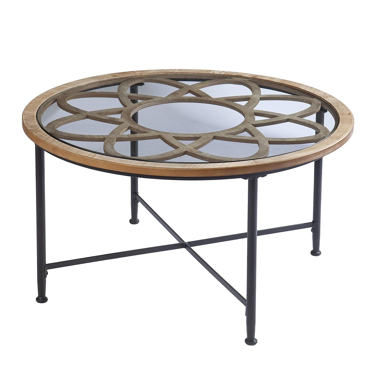 Melvoir Glass Top Cocktail Table - Transitional Design, Black Glass and Wood - Ideal for Living Room, Family Room (CK1109100)
