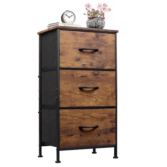 Small Dresser Nightstand for Bedroom, 3 Drawers, Rustic Brown