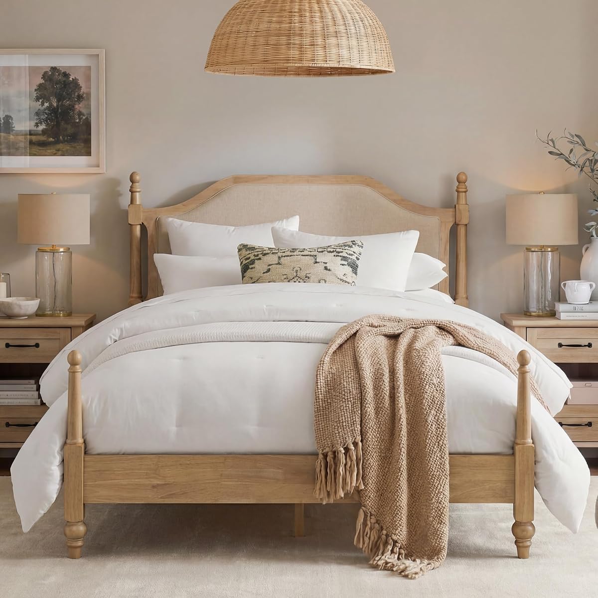 Queen Size Platform Bed Frame with Upholstered Headboard for Bedroom
