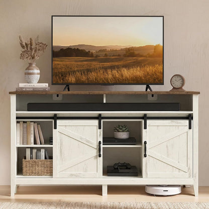 Tall Farmhouse TV Stand, Entertainment Center with Barn Doors