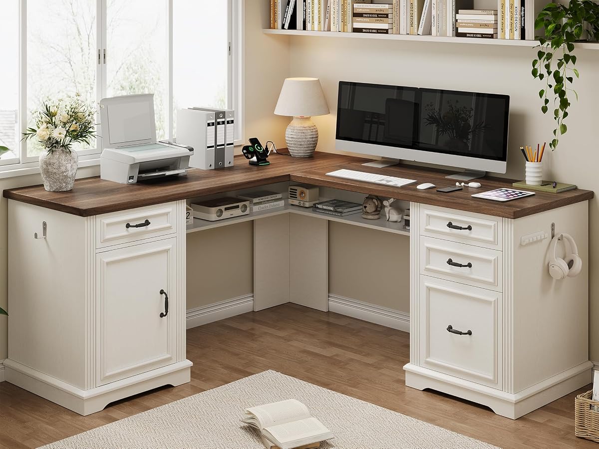 Farmhouse L Shaped Executive Desk with 4 Drawers