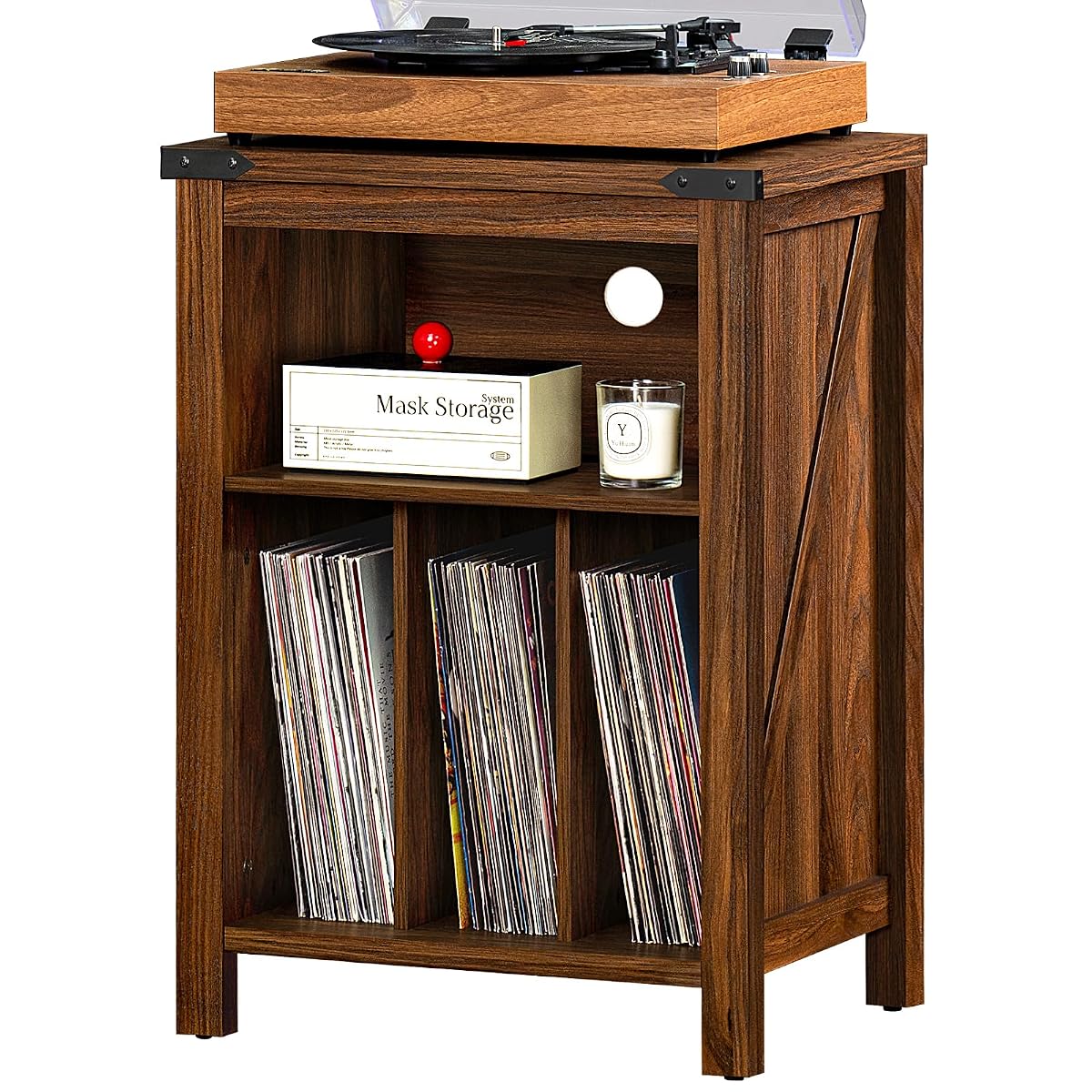 Record Player Stand with Vinyl Record Storage,Rustic Brown