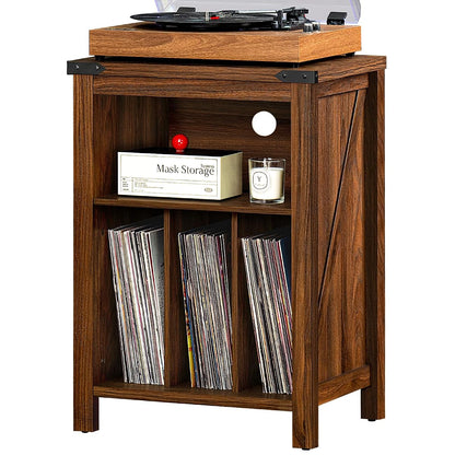 Record Player Stand with Vinyl Record Storage,Rustic Brown