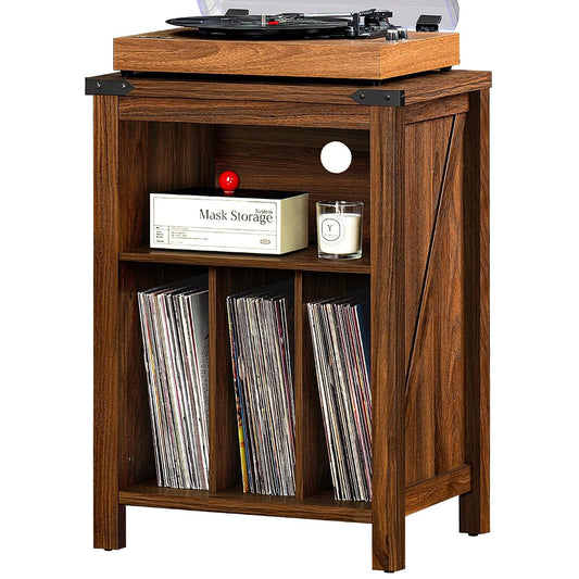 Record Player Stand with Vinyl Record Storage,Rustic Brown