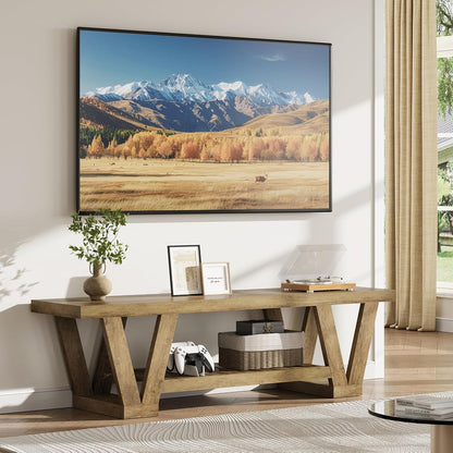 63" TV Stand for TVs up to 65 Inch, Farmhouse Entertainment Center with Storage