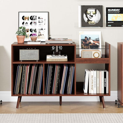 Large Record Player Stand for Living Room, Walnut