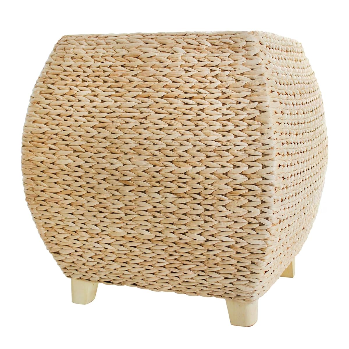 Square Hand Woven Natural Braided Cattail Ottomans Pouf | Natural Handwoven, Bohemian Style Sturdy and Durable，Footstools for the Living Room and Bedroom, Stools for Outdoor Patio