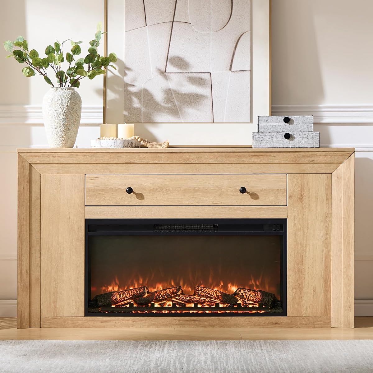 60" Electric Fireplace with Mantel,TV Stand with 36" Electric Fireplace