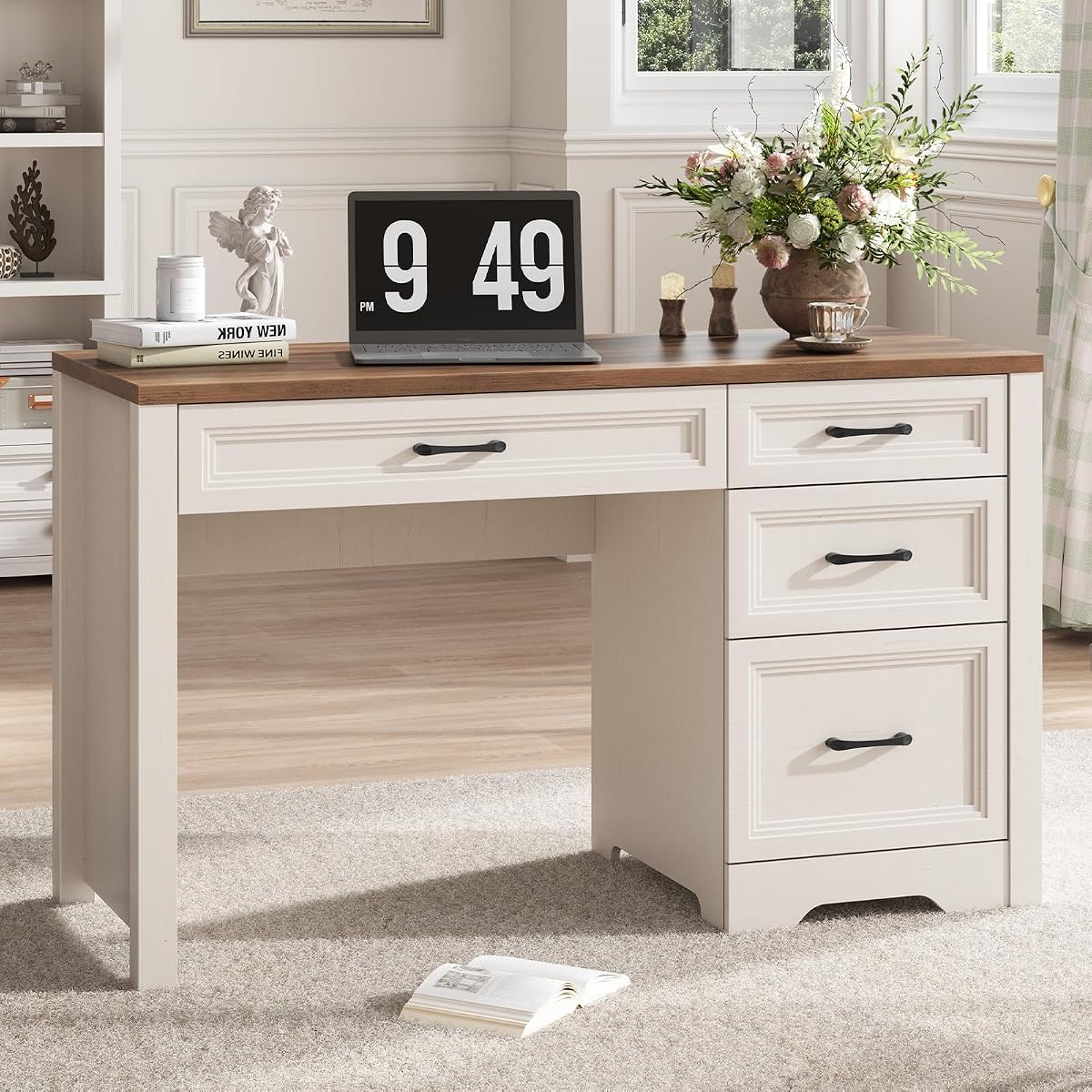 Farmhouse Executive Desk with Drawers, Home Office Desk with File Drawer