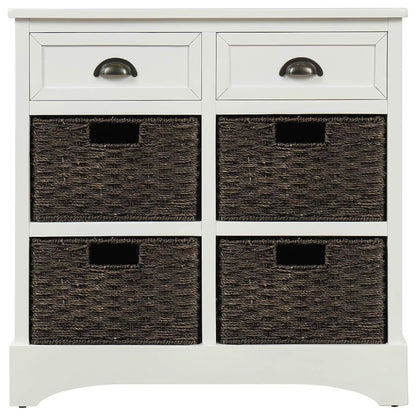 Storage Cabinet with 4 Classic Rattan Basket & 2 Drawers,for Living Room,Bedroom(28"L x 11.8"W x 28"H). (White)