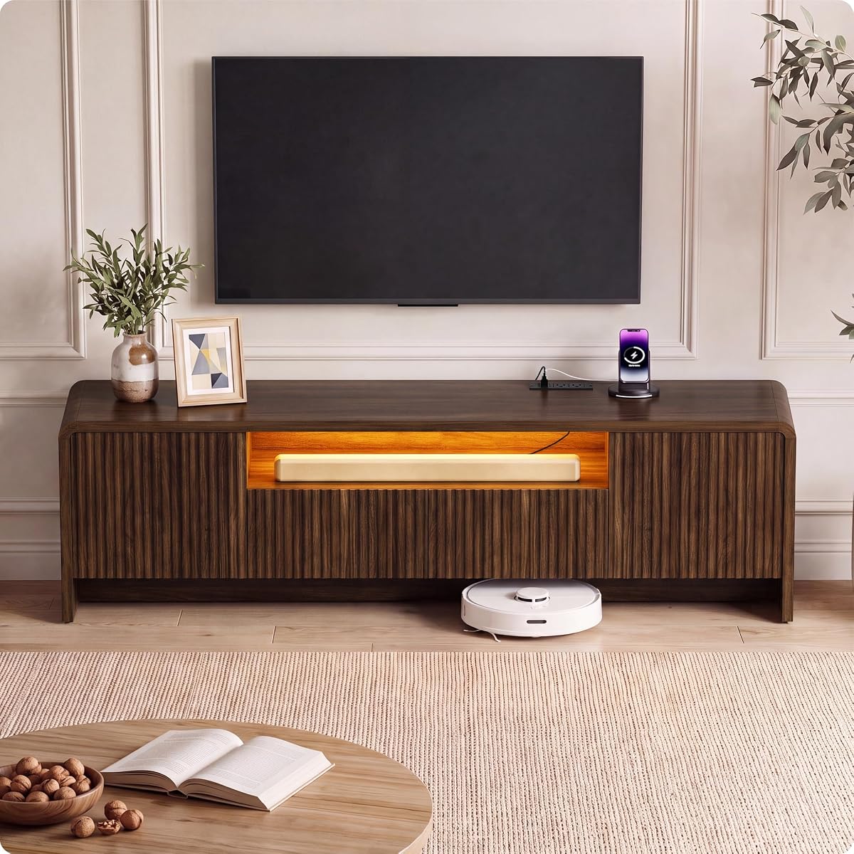70” Fluted TV Stand for 75 Inch TV, Modern Media Console