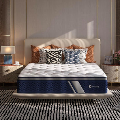 SyncDeep Queen Mattress 12 Inch, Firm Hybrid Cooling, Lumbar Support