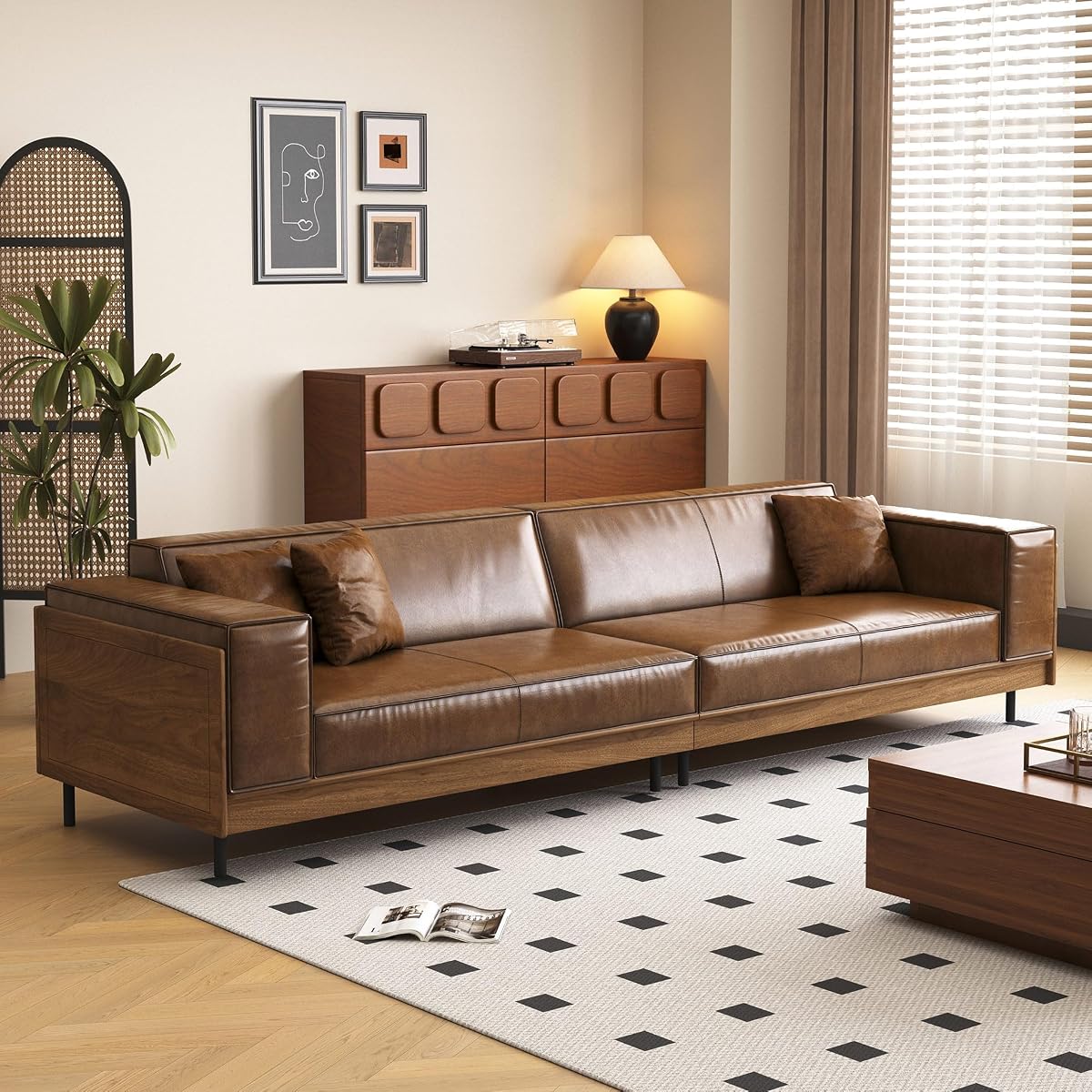 110.24" Faux Leather Sofa, 4 Seater Deep Seat Couch