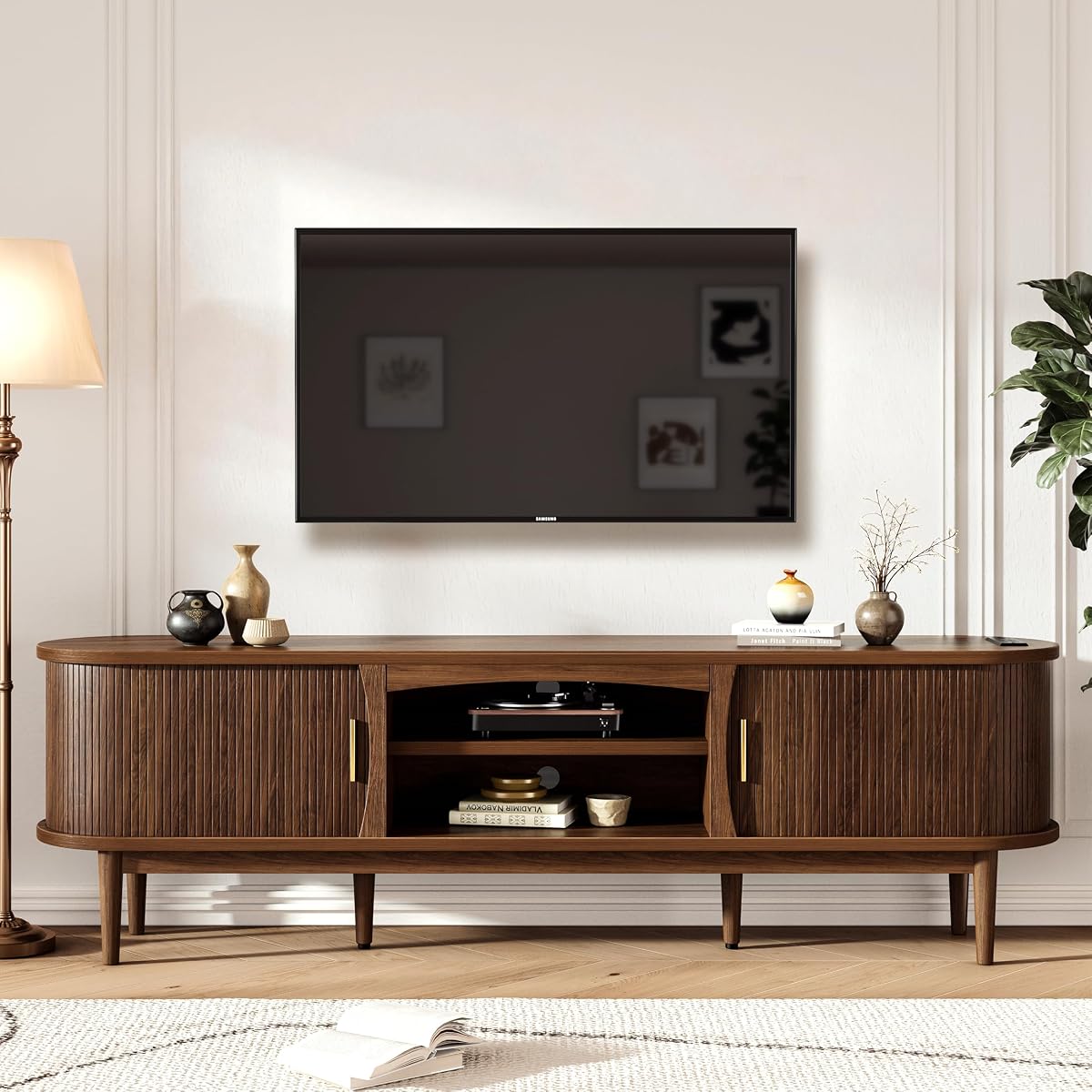 Mid Century TV Stand for TVs up to 90 Inches, Entertainment Center with Storage