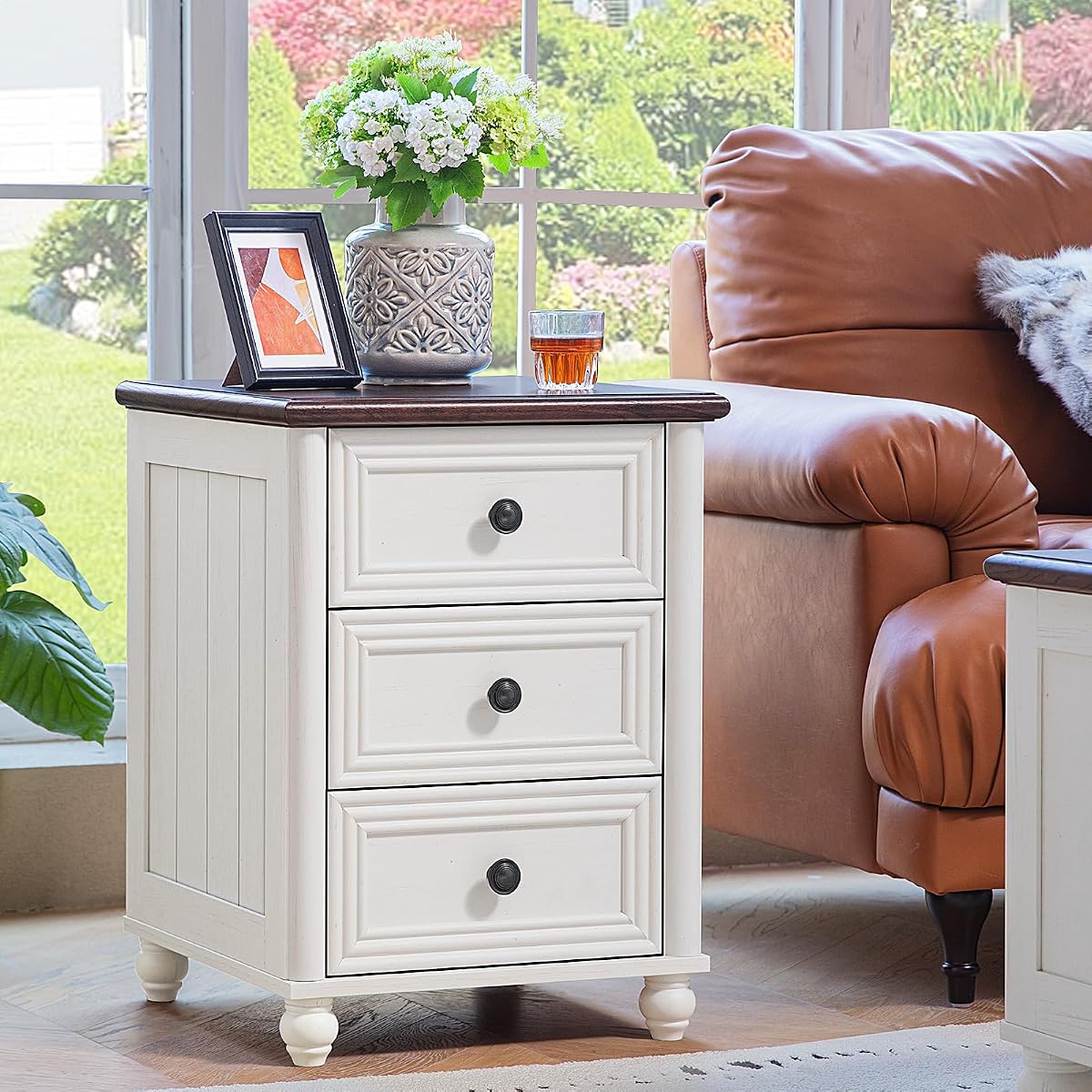 18" Night Stand with 3 Drawers, Farmhouse Modern Nightstand