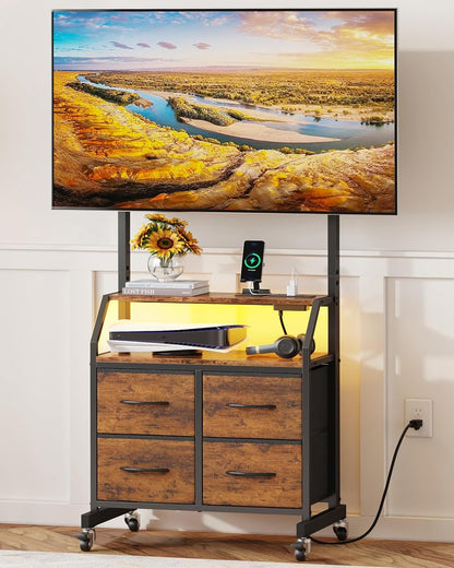 Rolling TV Stand with Mount & 4 Fabric Drawers for 32-75 inch TVs