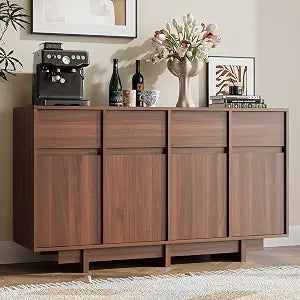 55in Walnut Buffet Cabinet, Mid Century Wood Sideboard Storage, view 2